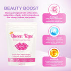 Product packaging of 'Queen Tape' with ingredients and benefits on a pink background - Morning Within