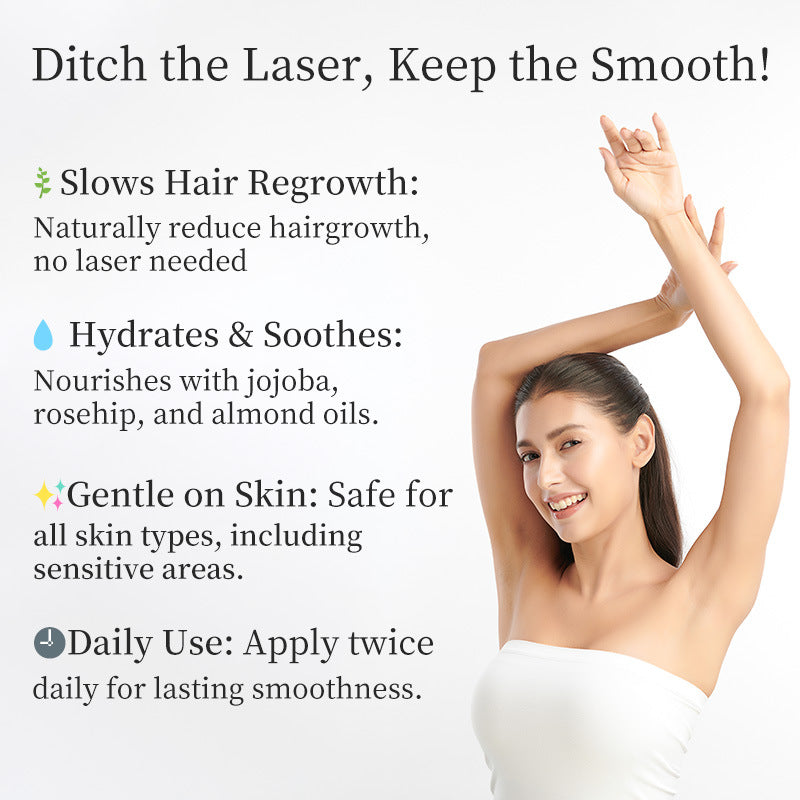 Product advertisement with a woman and text about hair regrowth solution.
