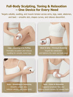 Product advertisement for a full-body sculpting device with text describing its uses on various body parts. Morning Within
